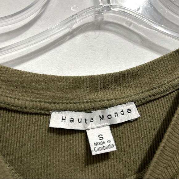🔸Haute Monde Women’s Olive Green Short Sleeve Cropped Top - Picture 2 of 5